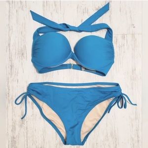 Victorias Secret Bikini Top 34B Top & Bottoms S Blue VS Bombshell Swimsuit Set